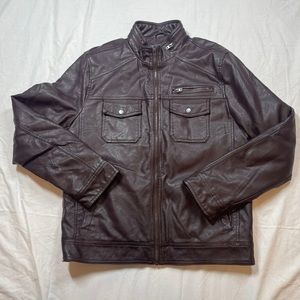 Mens Faux Leather Bomber Jacket Medium Redish Brown J. Ferrar Full Zip New